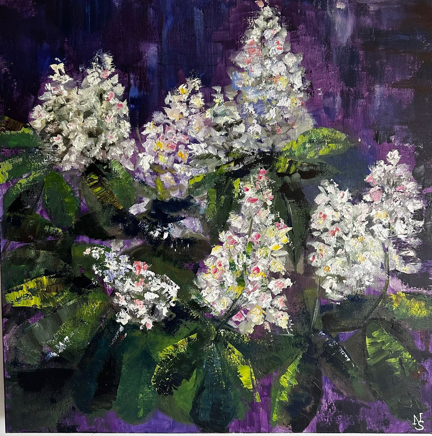 "Chestnut flowers" 50x50 cm, oil, canvas